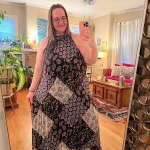 Anthropologie 2X Maeve bandana print boho halter maxi dress